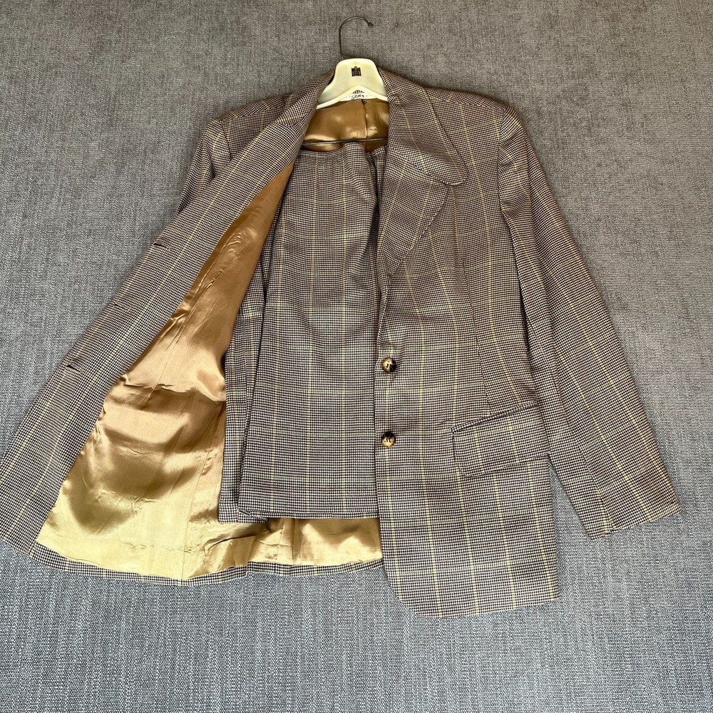 Max Studio Two-Piece Blazer & Skirt Suit Set Womens 6 Brown Houndstooth Plaid
